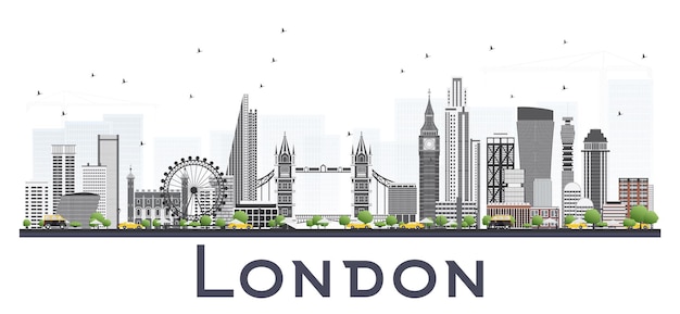 Vector london skyline with gray buildings isolated