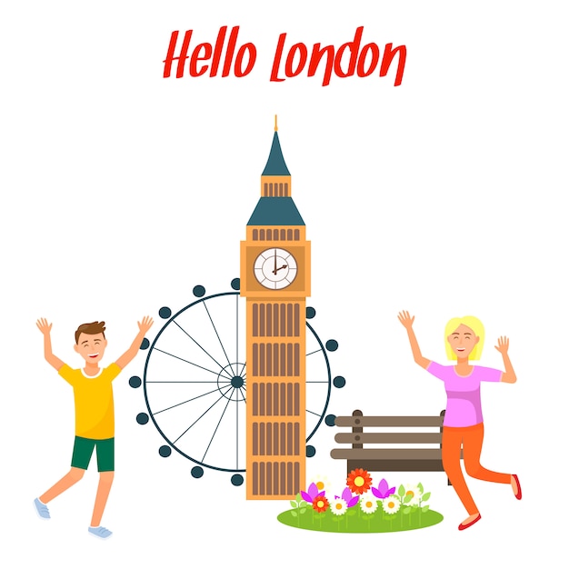 Лондонская туристическая открытка, плакат шаблон с текстом.