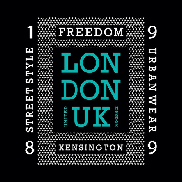 T-shirt con design tipografico per la libertà di londra, regno unito, pronta per la stampa vettoriale premium