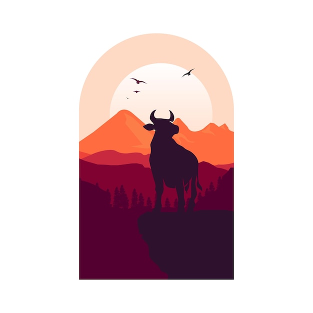 Lone Cow in Sunset Mountains