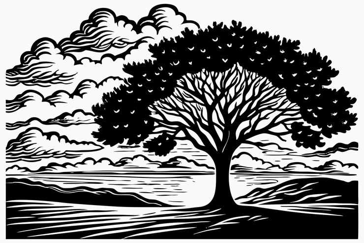 Vector a lone tree against a sunset sky f