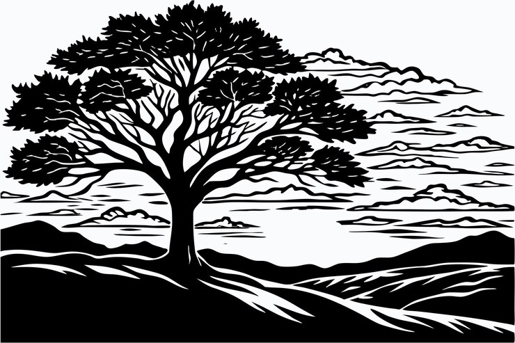 Vector a lone tree against a sunset sky g
