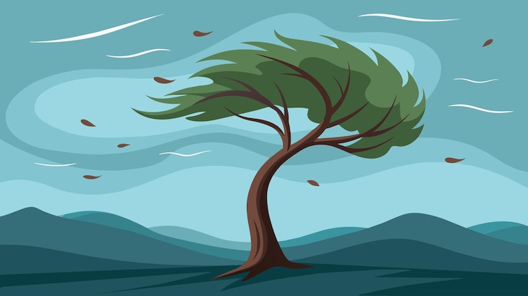 Vector a lone tree proudly withstands the harsh winds and elements reminding us of the stoic principles of