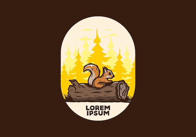 Lonely squirrel hiding in a dead tree trunk illustration