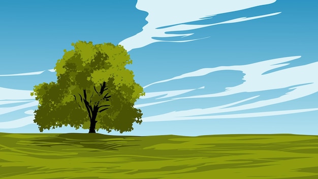 Vector lonely tree in meadow. vector nature scenery
