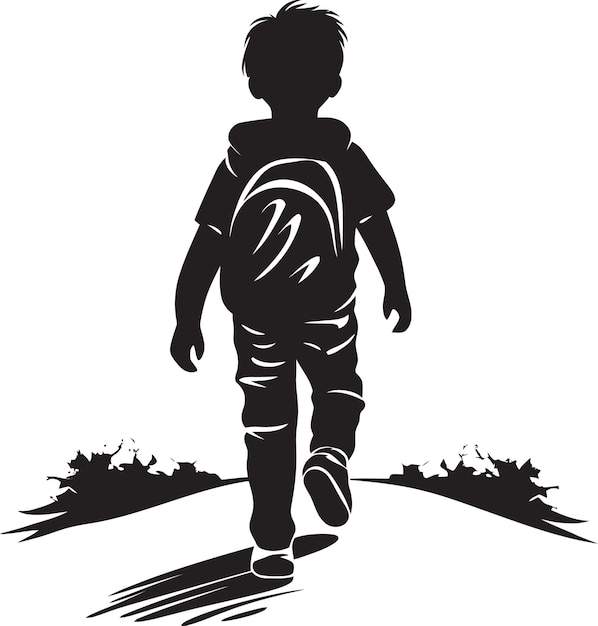 Vettore lonesometrailmaster elegant walking kid vector logo solostride dynamic walking vector child simbolo il bambino che cammina in modo elegante