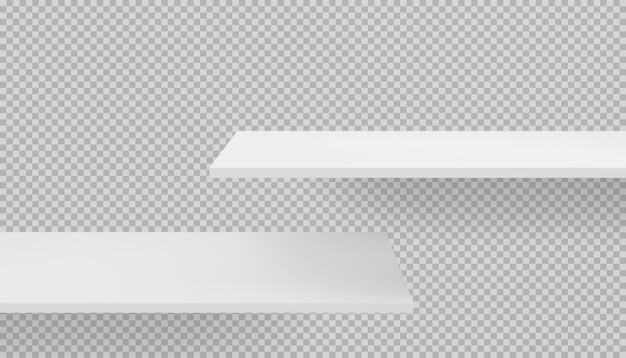 Длинные 3d пустые деревянные полки макет на прозрачном фоне с тенями
