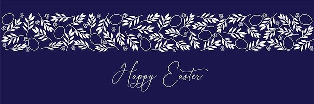 Long banner for Easter on dark background. Happy Easter banner with hand draw elements. Vector