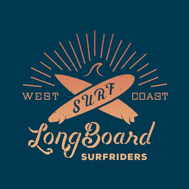 Vector long board surf riders abstract retro vector label or logo template