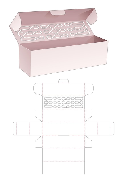 Vettore scatola lunga con modello fustellato con stencil a linee curve