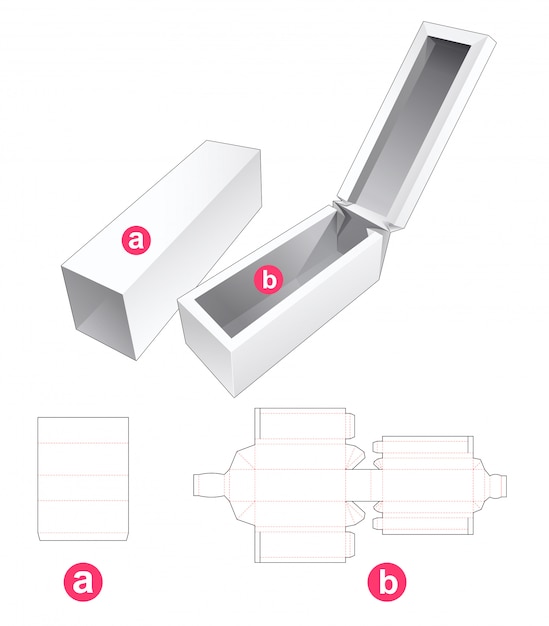 Длинная коробка с откидной крышкой и шаблоном