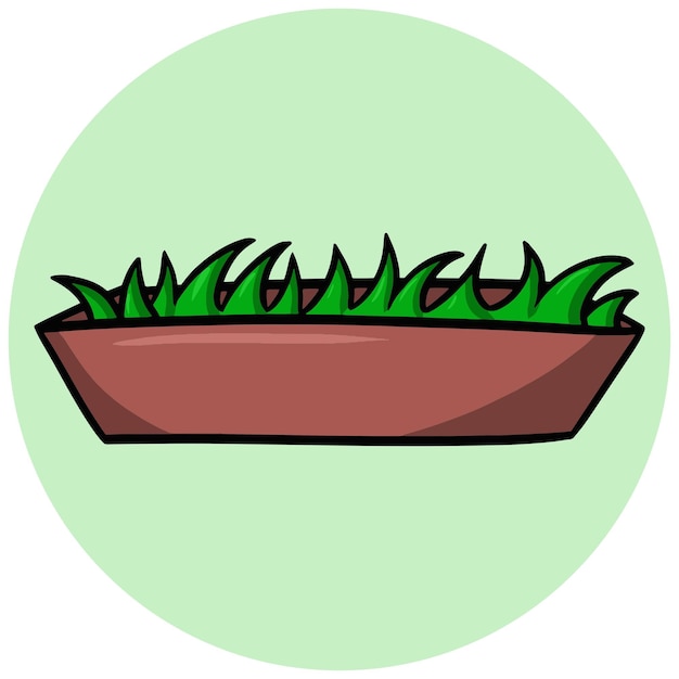 Long brown pot with seedlings round card icon vector cartoon illustration