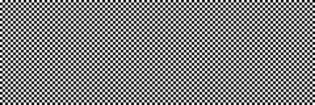 Long checkered geometric background with black and white tile chess board racing flag pattern