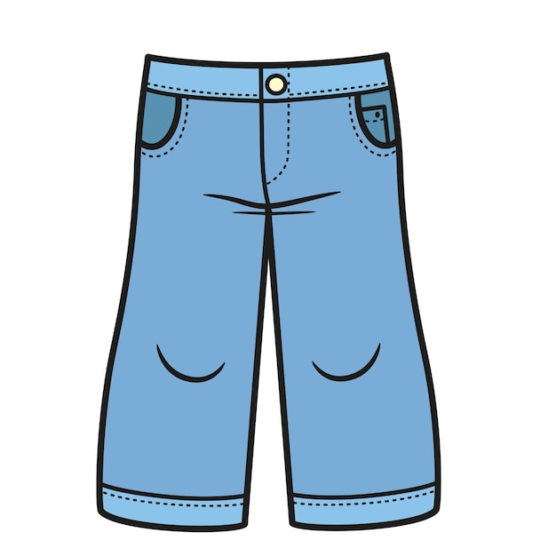 Vector long denim shorts for boy color variation for coloring on a white background