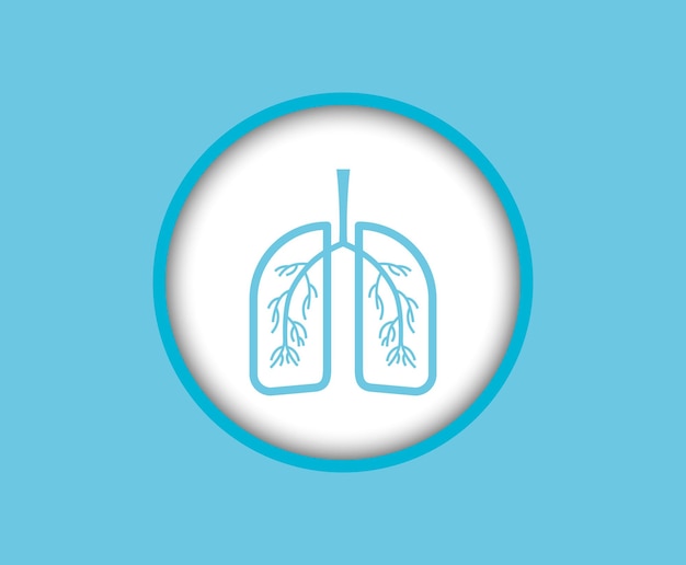 白い背景の上の長く平らな人間の肺の解剖学アイコン