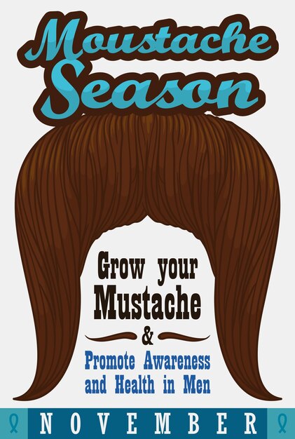 Long ginger mustache promoting the precepts of mustache season for men's health and awareness