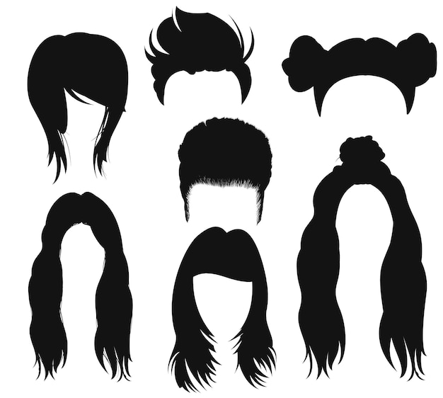 長い髪のドレッドヘア ファッション美容スタイル分離ベクトル シルエット