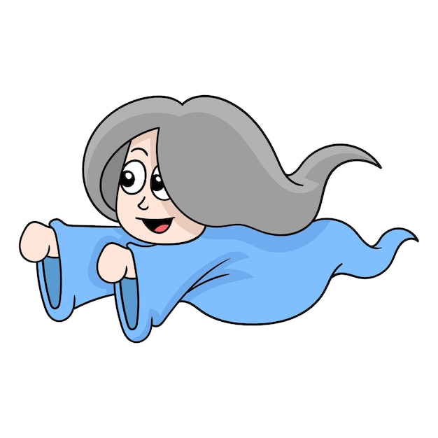 Long haired female ghost flying into the sky doodle icon image kawaii