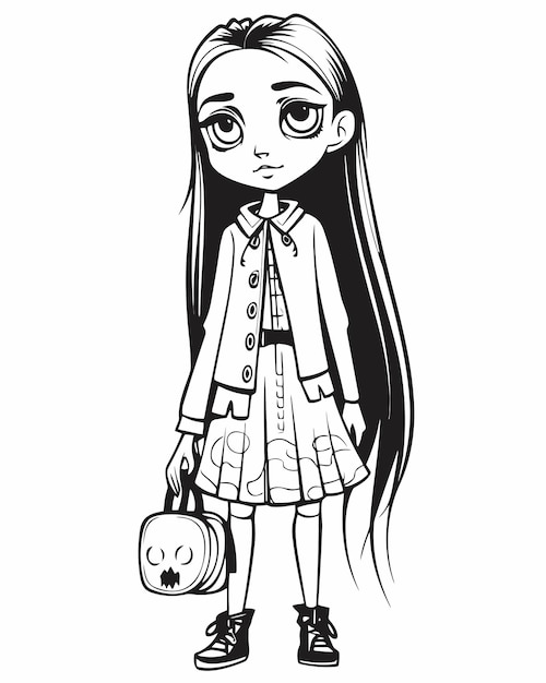 long haired goth girl with lunch box