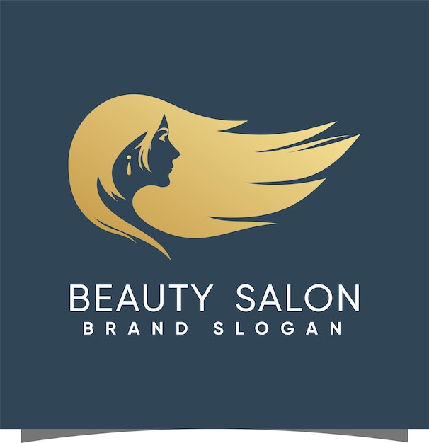 Long hari woman Beauty Logo met creatief concept en design premium vector