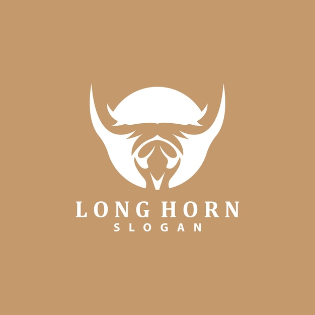 Long Horn Logo Livestock Bull Animal Vector Retro Vintage Design Silhouette Icon Template Brand