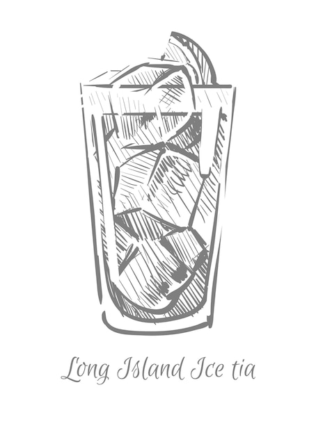 Long island ijsthee cocktail schets met de hand getekend