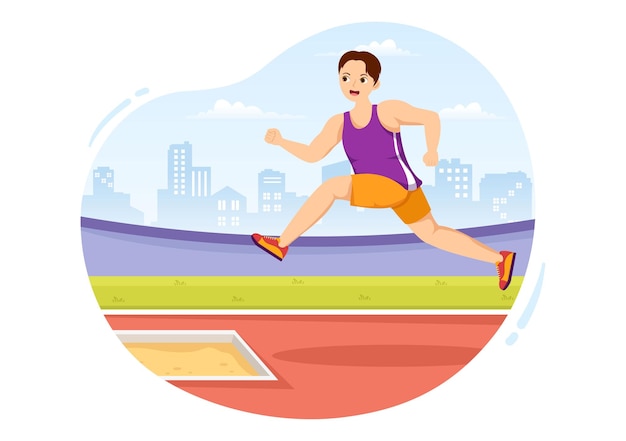 Long Jump Illustration with Athlete Doing Jumps in Sand Pit for Landing Page in Sport Championship