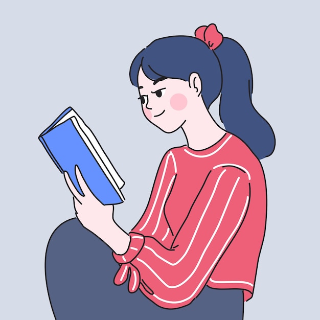 ベクトル 長寿学習のコンセプトイラスト、女の子の読書本。