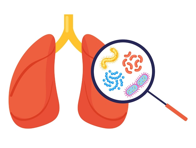 Long met vergrootglas zoeken bacteriën flora spijsvertering concept grafisch ontwerp illustratie