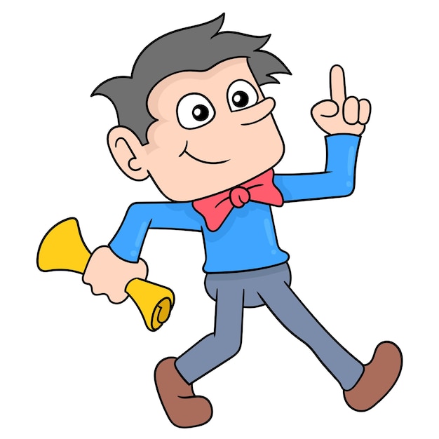 Long nosed pinocchio walks happily, vector illustration art. doodle icon image kawaii.