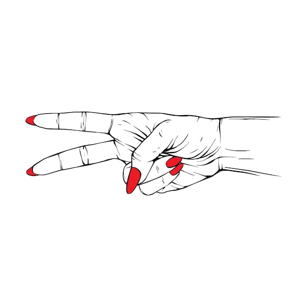 Vector long red nails hand drawn gesture sketch vector illustration line art