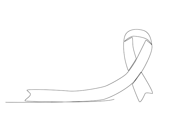 Long ribbon illustration to support world cancer prevention one line art