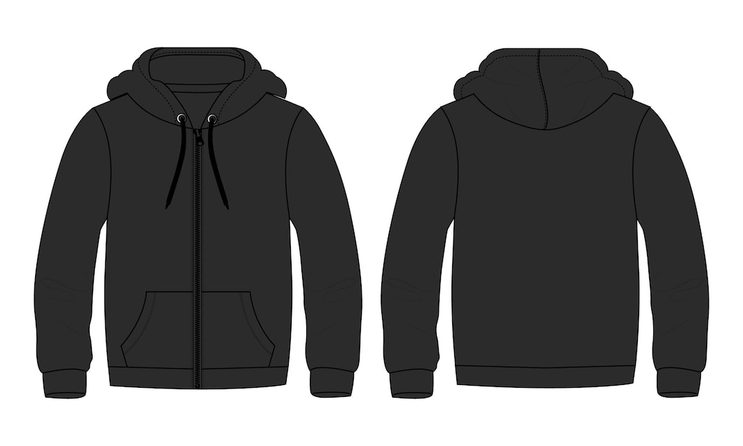 Premium Vector | Long sleeve black color hoodie technical fashion flat ...