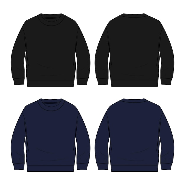 Vector long sleeve black and navy color sweatshirt vector illustration template front and back views