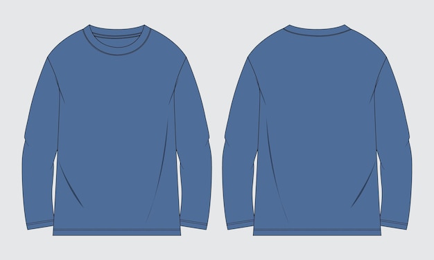 long sleeve blue color t shirt vector illustration template front and back