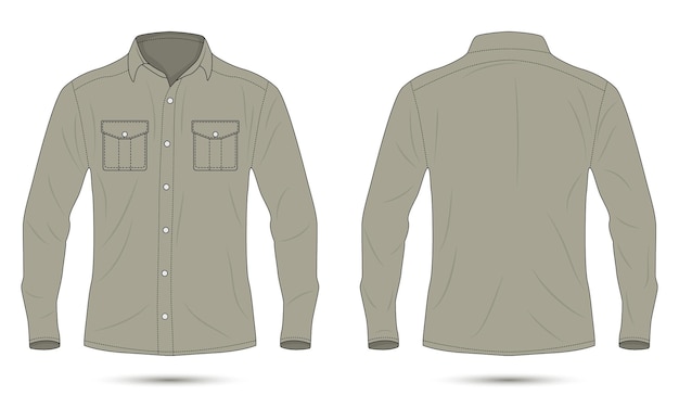 Формальная рубашка с длинным рукавом, технический чертеж, вид спереди и сзади