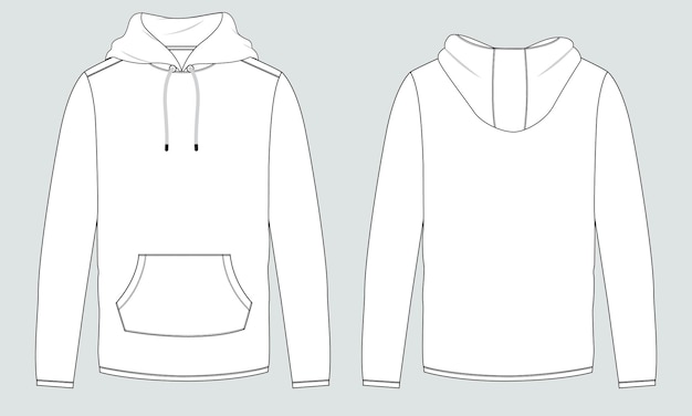 Long sleeve hoodie technical drawing fashion flat sketch vector illustration template