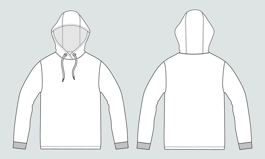 Premium Vector | Long sleeve hoodie technical fashion flat sketch ...