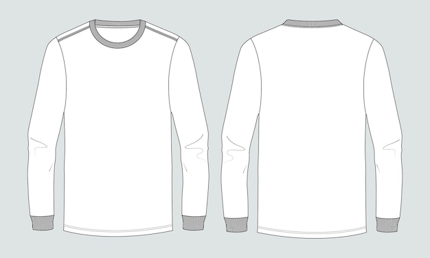 Long sleeve hoodie technical fashion flat sketch vector illustration template front and back views