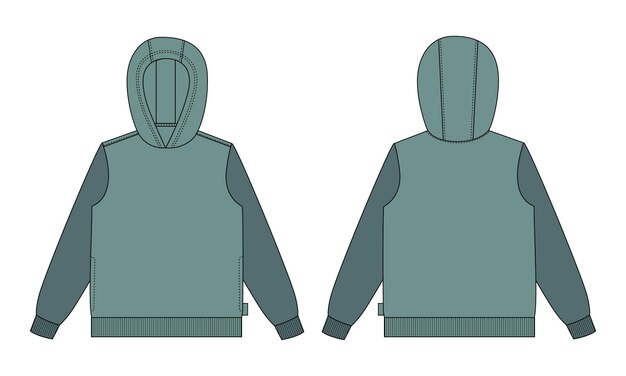 Long Sleeve Hoodie Technical Fashion flat sketch Vector illustration template
