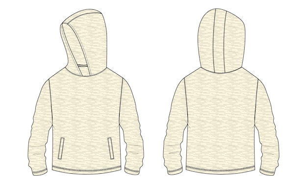 Long sleeve hoodie with Zipper technical fashion Drawing sketch template for kids