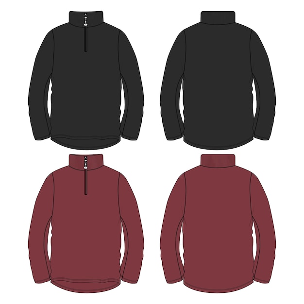 Long sleeve jacket Sweatshirt flat sketch vector illustration Black and red color template
