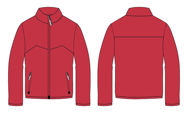 Long Sleeve Jacket Sweatshirt Technical Fashion flat sketch vector illustration Red Color template