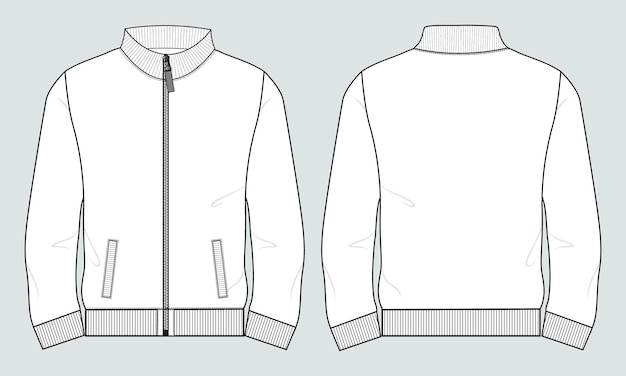 Long sleeve jacket sweatshirt technical fashion flat sketch vector illustration template