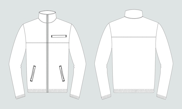 Vector long sleeve jacket technical drawing fashion flat sketch vector illustration template