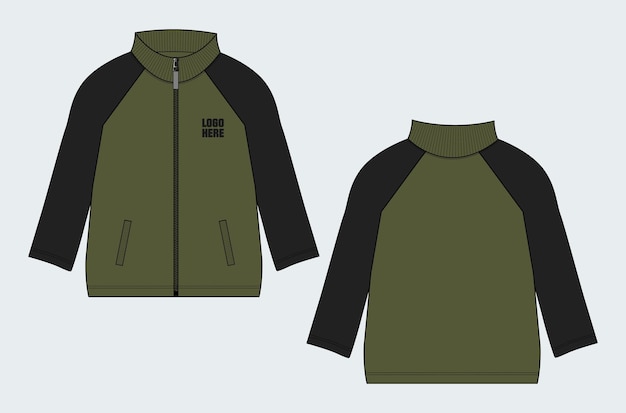 Long sleeve jacket technical fashion flat sketch vector illustration template
