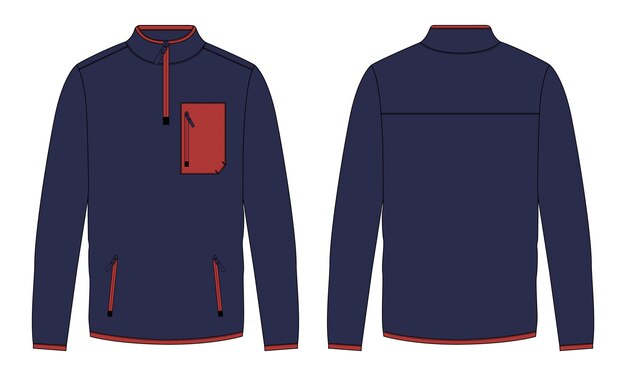 Long sleeve jacket vector illustration navy color template front and back views