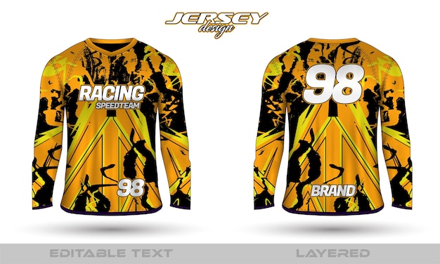 Long sleeve sports racing suit, front back tshirt design. sports design for football racing cycling gaming jersey