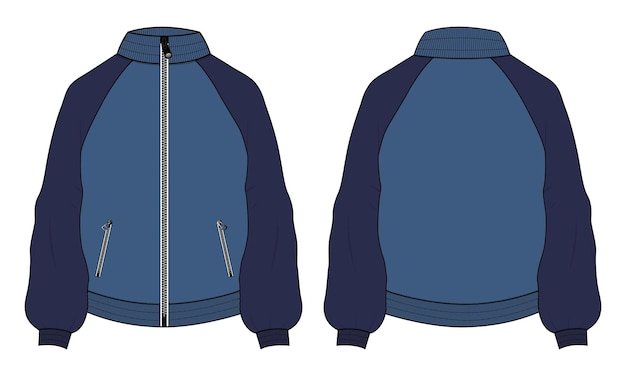 Premium Vector  Long sleeve sweatshirt jacket technical fashion flat  sketch vector navy blue color template.