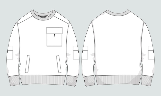Long sleeve Sweatshirt overall technical drawing fashion Flat Sketch vector template for mens